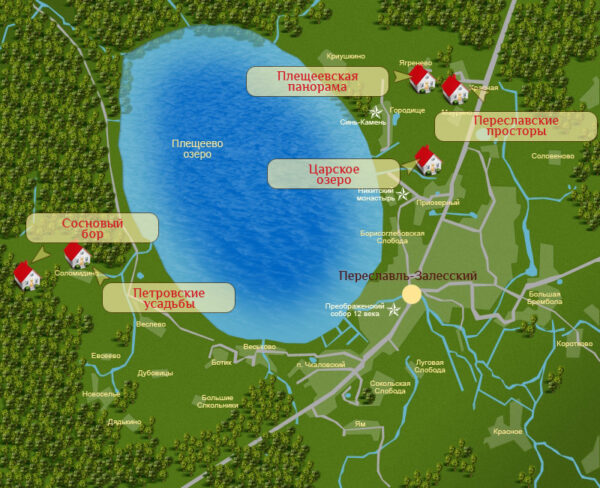 Карта озера с турбазами отдыха